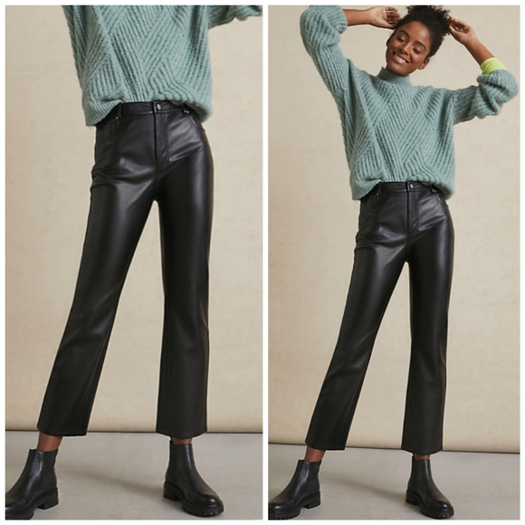 Anthropologie AVEC LES FILLESLettie Straight Faux Leather Pants In Black
